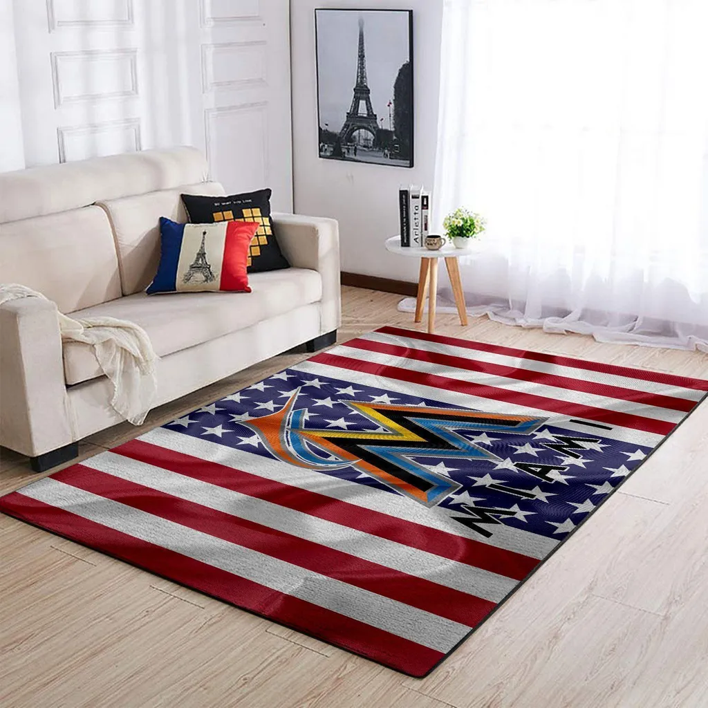 Miami Marlins Rug - American Flag Area for Living Room Decor Blue and Red