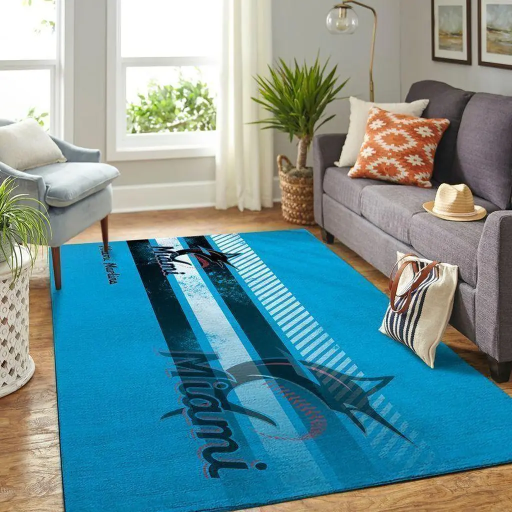 Miami Marlins Rug - Baseball for Living Room Decor Black and Blue
