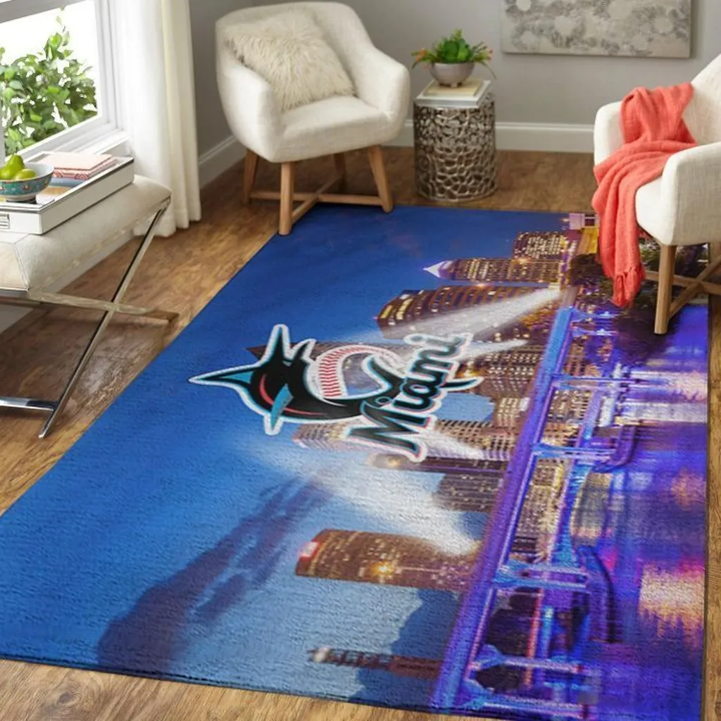 Miami Marlins Rug - Skyline Area for Living Room Blue and Purple