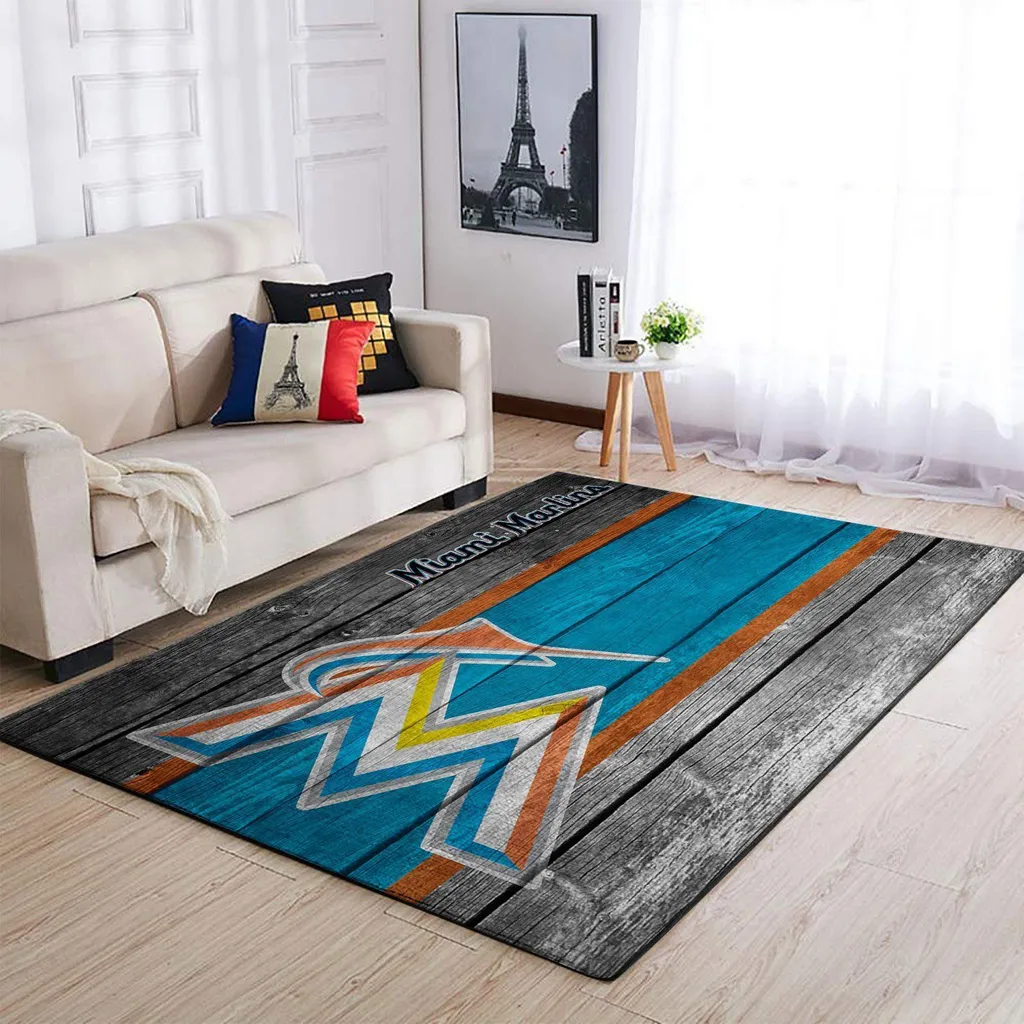 Miami Marlins Rug - Wooden Pattern Area for Living Room Blue and Gray