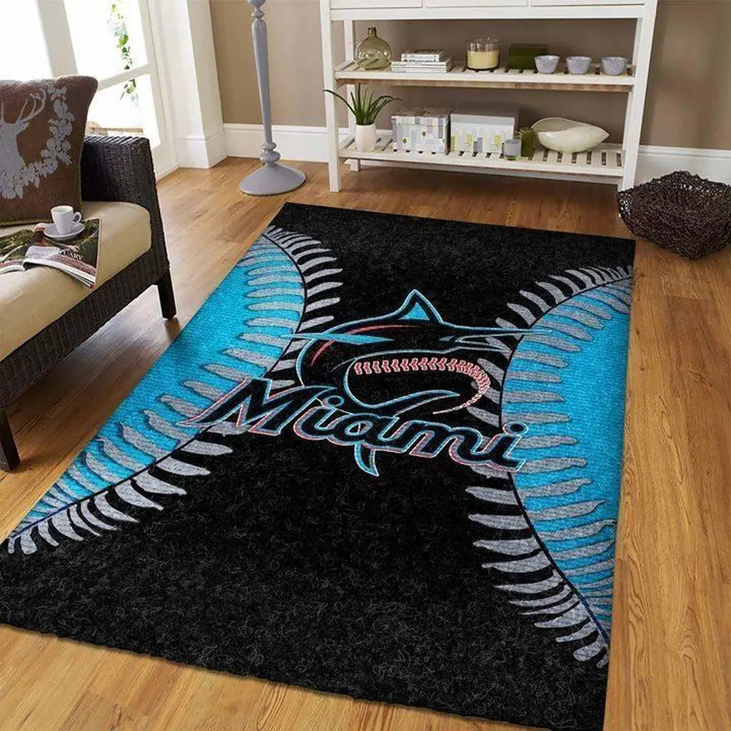 Miami Sharks Area Rug Perfect for Living Room Decor Black and Blue