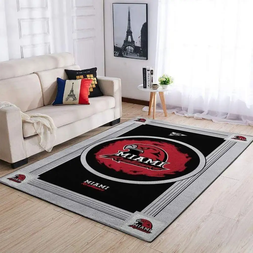 Miami Sports Team Rug Living Room Floor Decor Black and Red