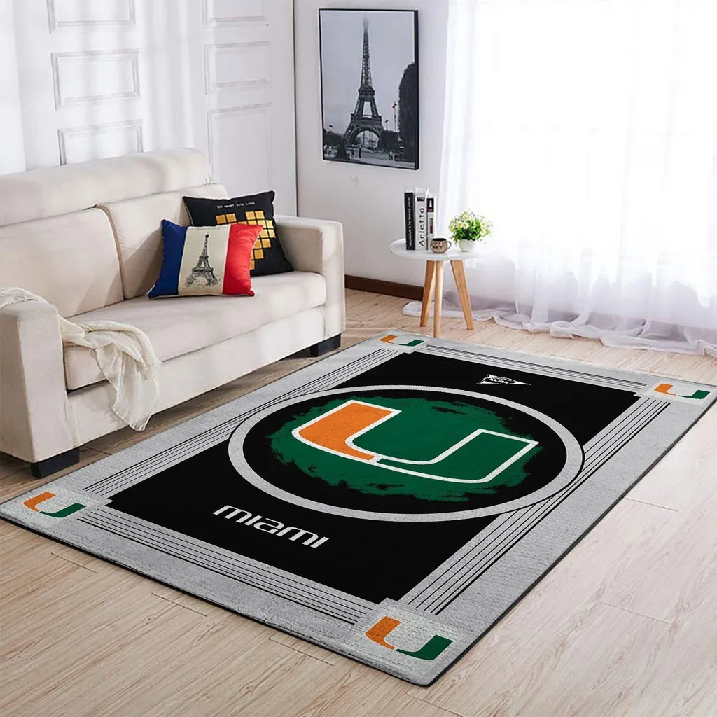 Miami University Logo Area Rug for Living Room Decor Black and Gray