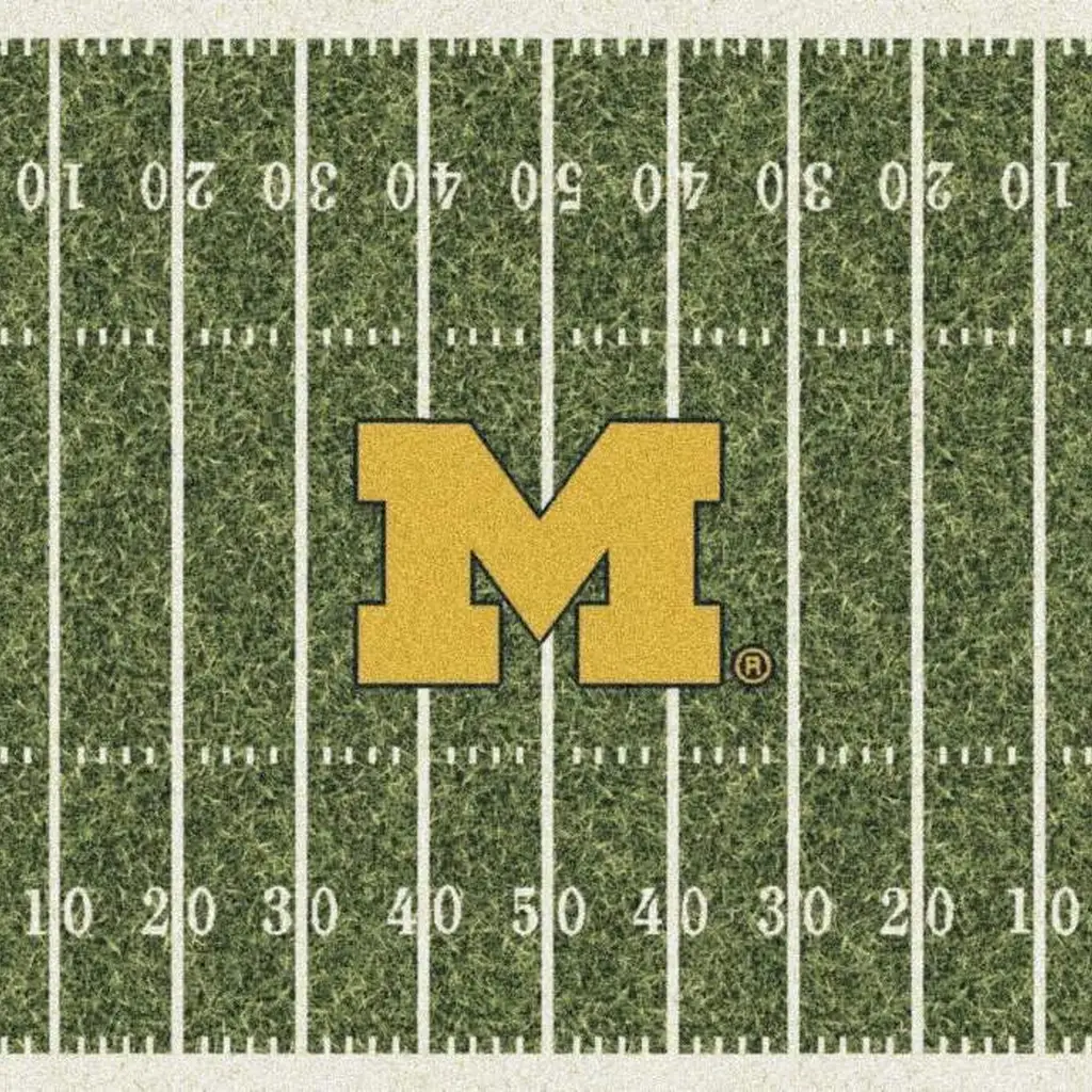 Michigan Football Field Rug Team Logo Home Decor Green and Yellow
