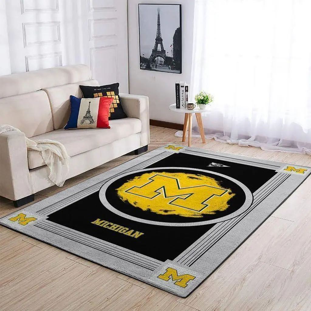 Michigan Logo Rug Living Room Floor Decor Carpet Black and Yellow