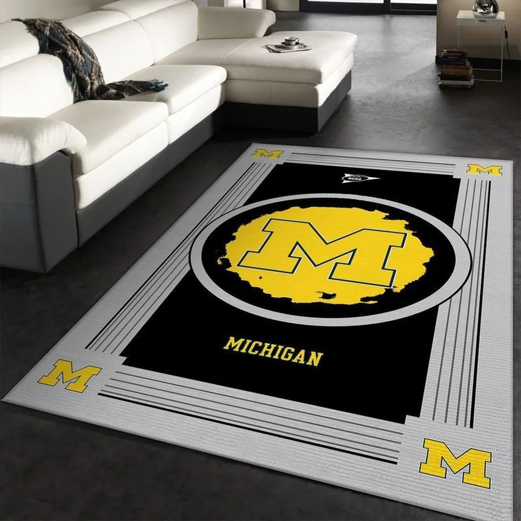 Michigan Rug College Logo Floor Mat Carpet for Home Black and Yellow
