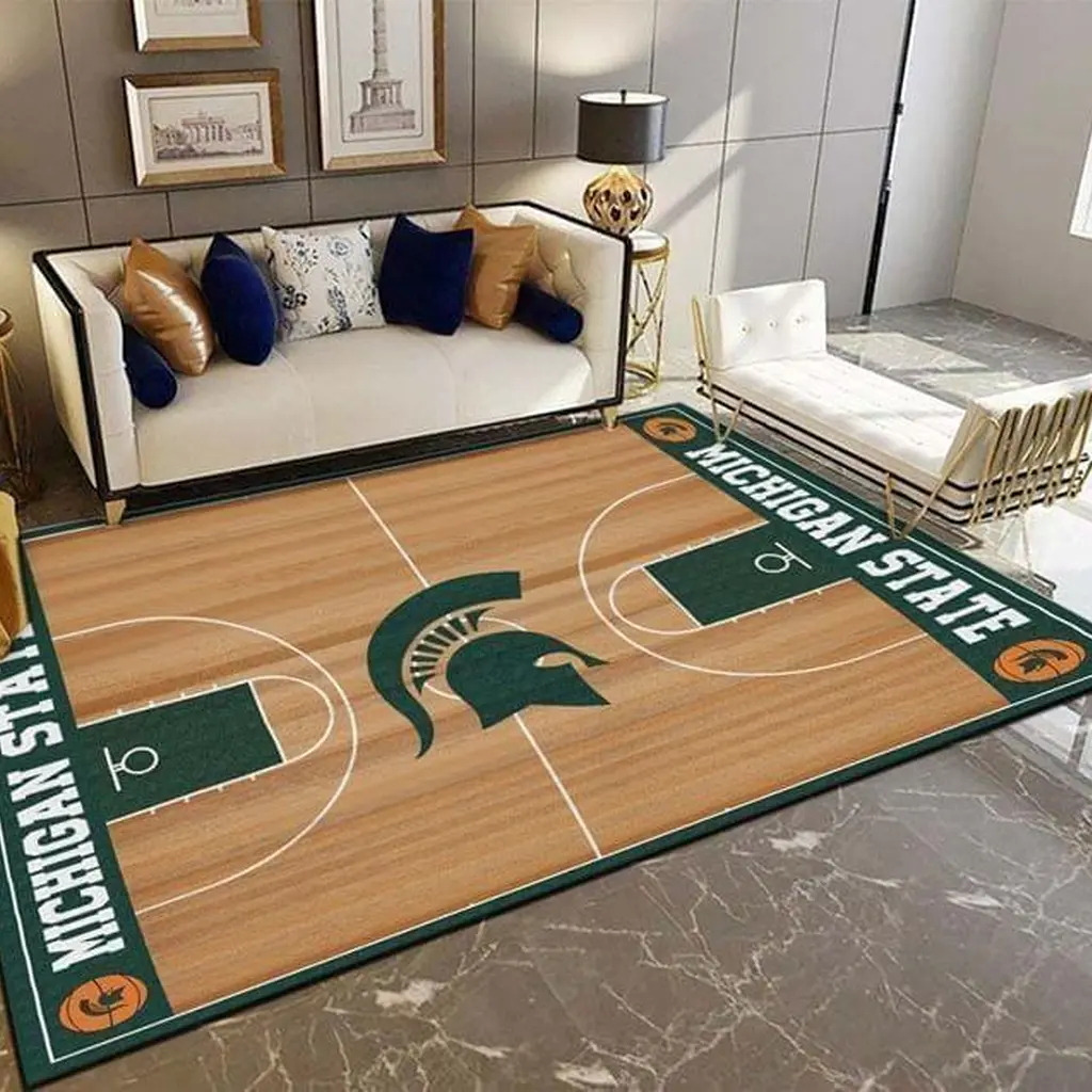 Michigan State Rug - Basketball Court Area Carpet Floor Mat Green and Brown