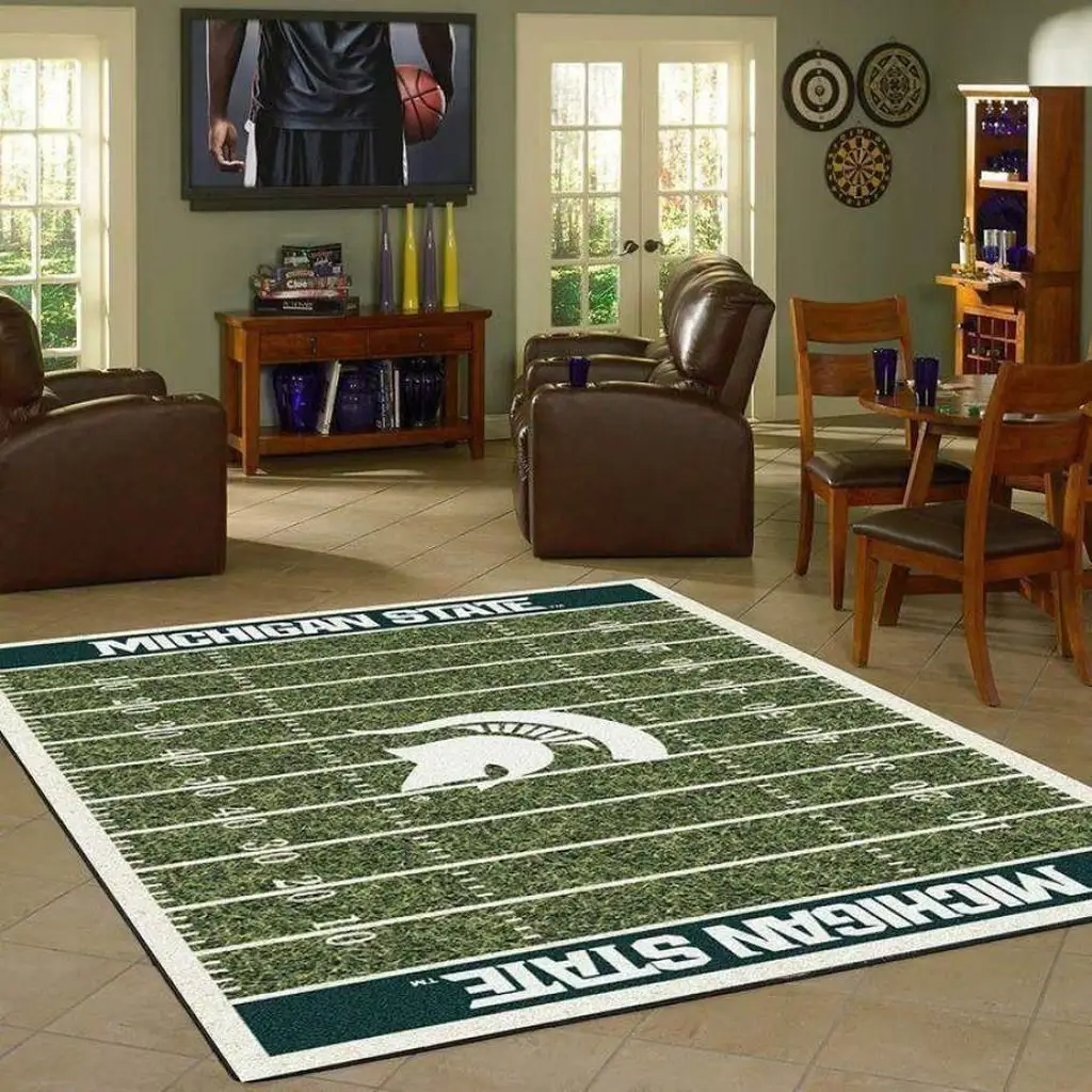 Michigan State Rug - Football Field for Home Decor Green and White