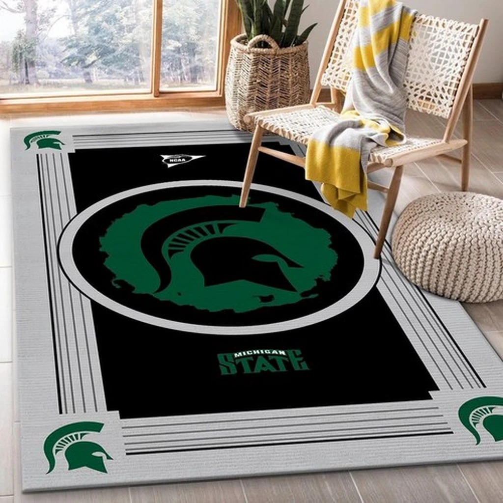 Michigan State Rug - Spartans Area Decorative Home Carpet Black and Green