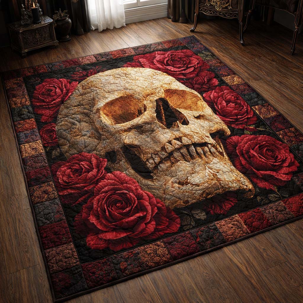 Midnight Rose Skull Area Rug - Non-Slip Washable 3D Print Rug for Living Room & BedroomTVC2108406