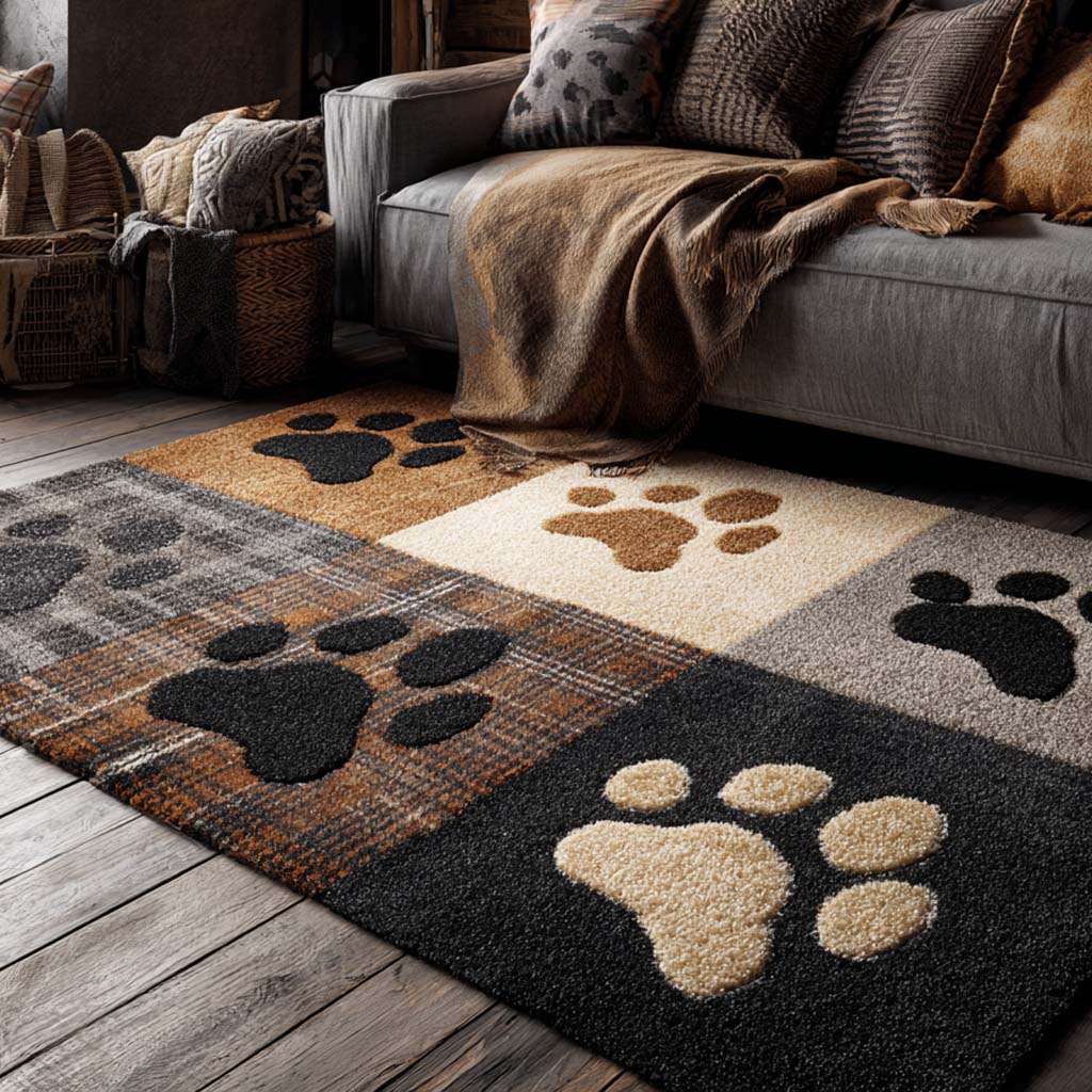 Midnight Tan Paw Area Rug - Non-Slip Washable 3D Print Rug for Living Room & BedroomTVC2108297