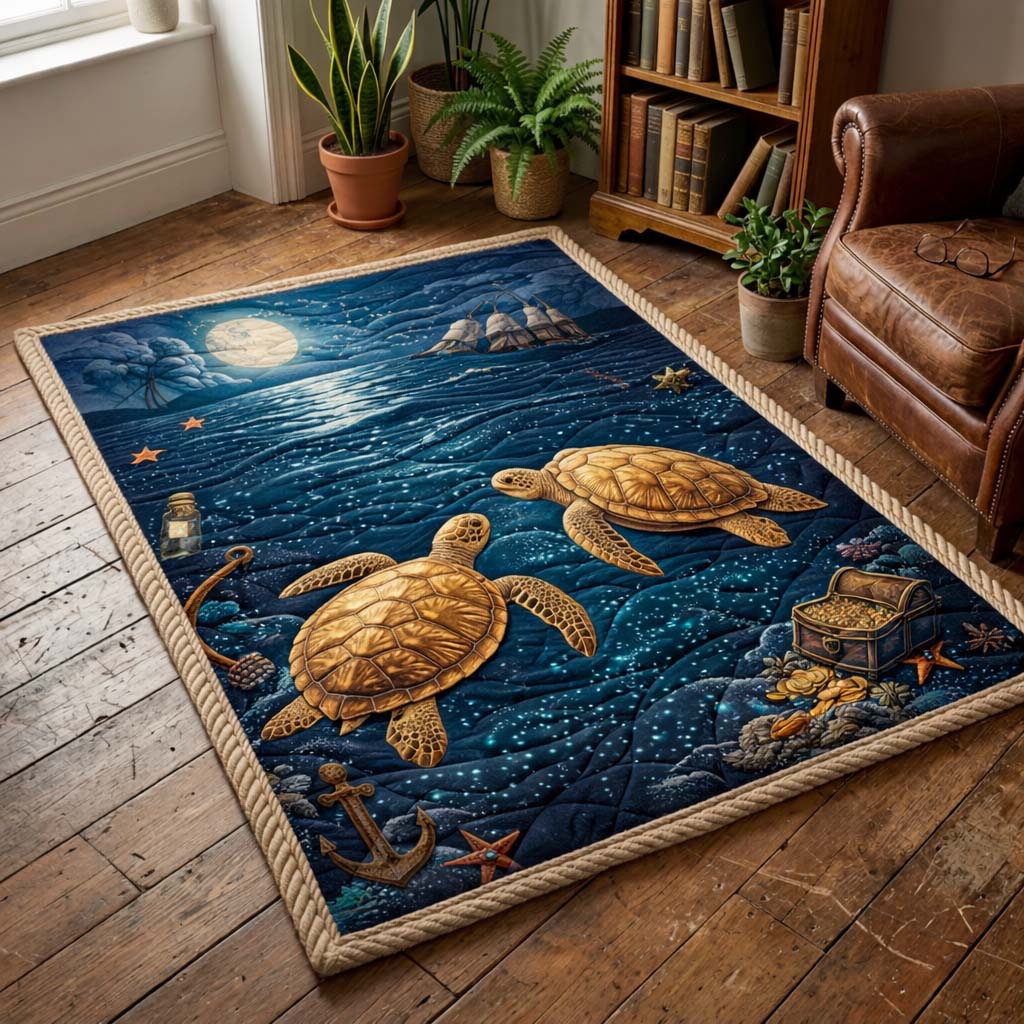 Midnight Voyage Turtles Area Rug - Non-Slip Washable 3D Print Rug for Living Room & BedroomTVC2108406