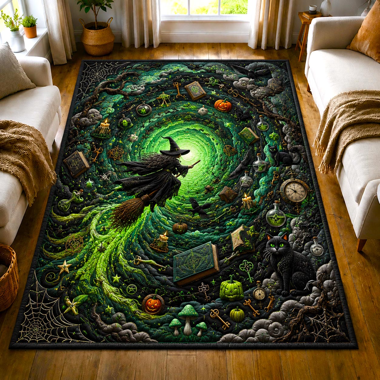 Midnight Witch Halloween Area Rug - Non-Slip Washable 3D Print Rug for Living Room & BedroomTVC2108405