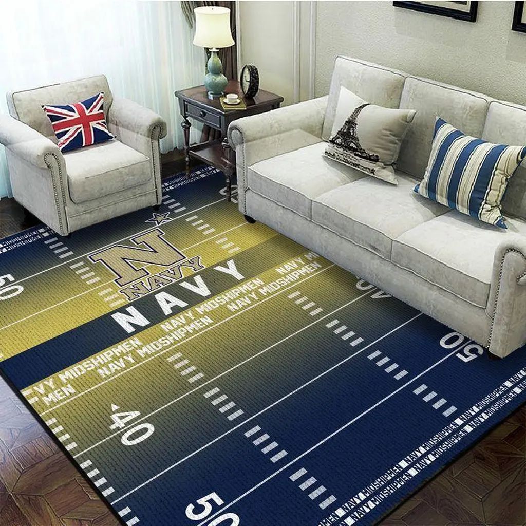 Midshipmen Football Field Rug College Decor Blue and Yellow