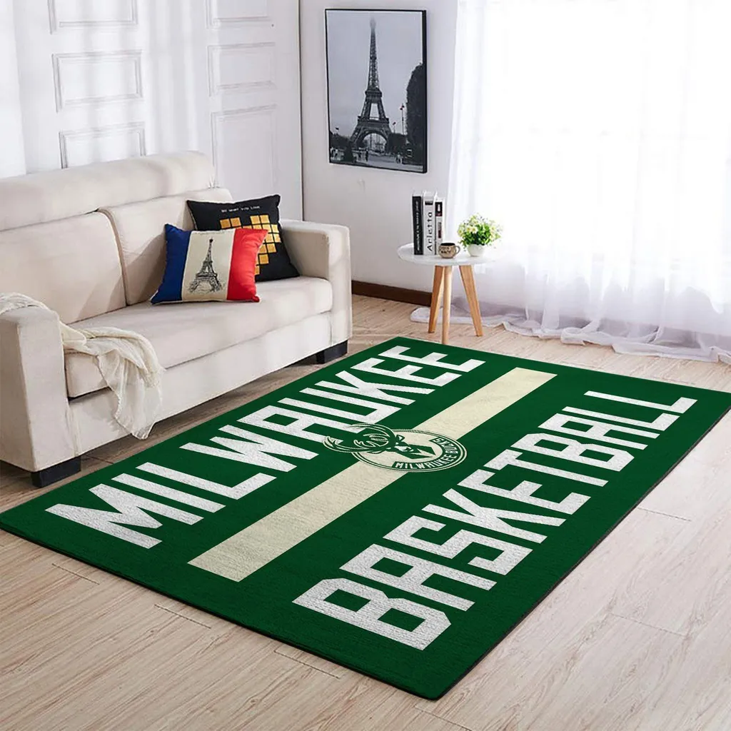Milwaukee Basketball Team Logo Area Rug for Fans Green and White