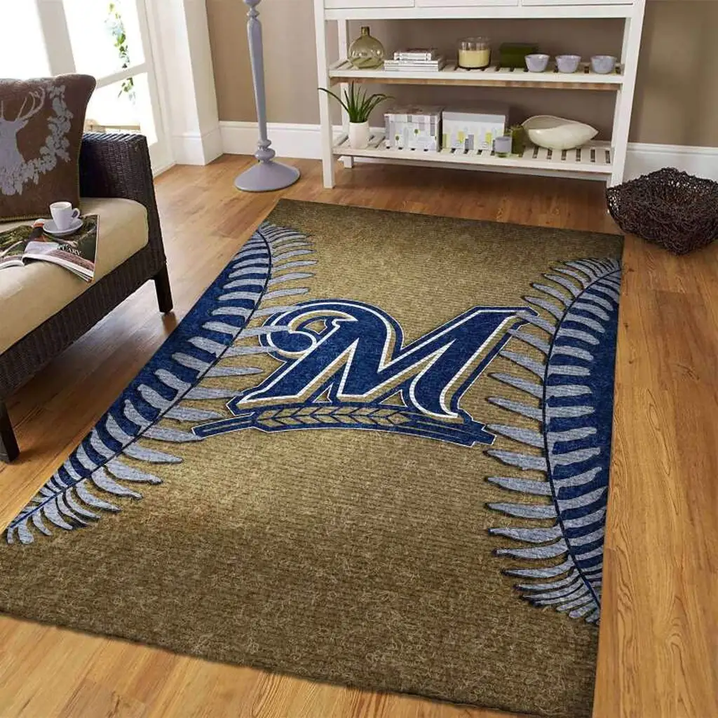 Milwaukee Brewers Rug - Area Decorative Carpet Blue and Brown