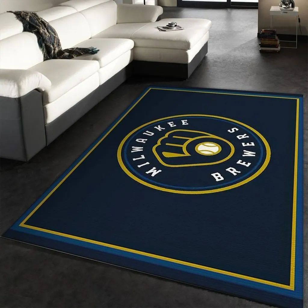 Milwaukee Brewers Rug - Area for Sports Fans Room Decor Blue and Yellow