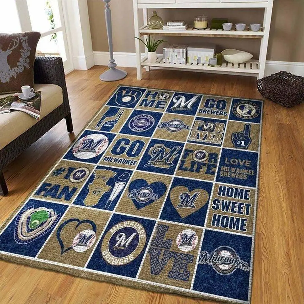 Milwaukee Brewers Rug - Area Perfect for Home Decor Beige and Blue