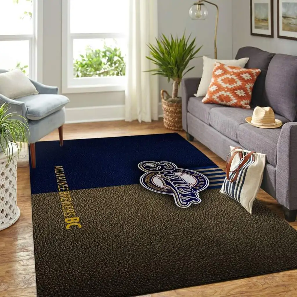 Milwaukee Brewers Rug - Area Perfect for Living Room Decor Blue and Brown