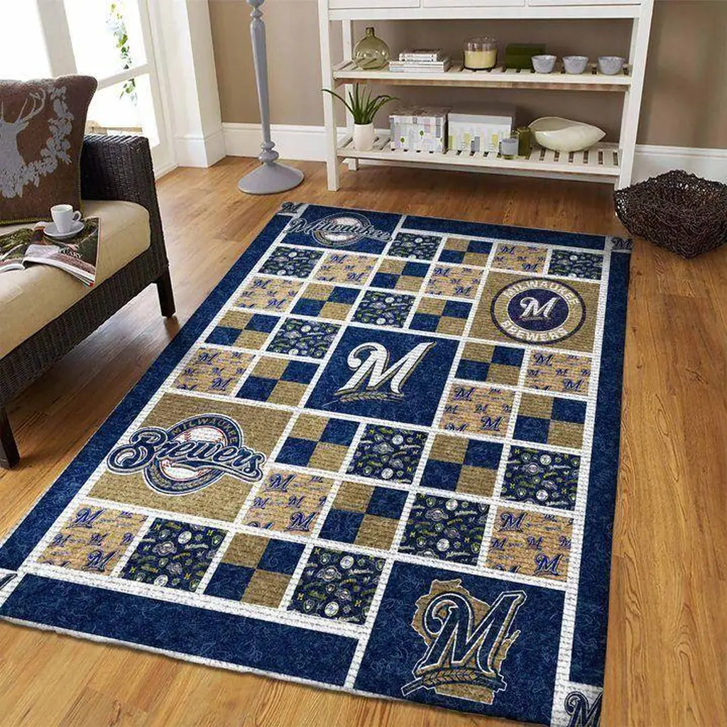 Milwaukee Brewers Rug - Area Perfect for Sports Fans Beige and Blue