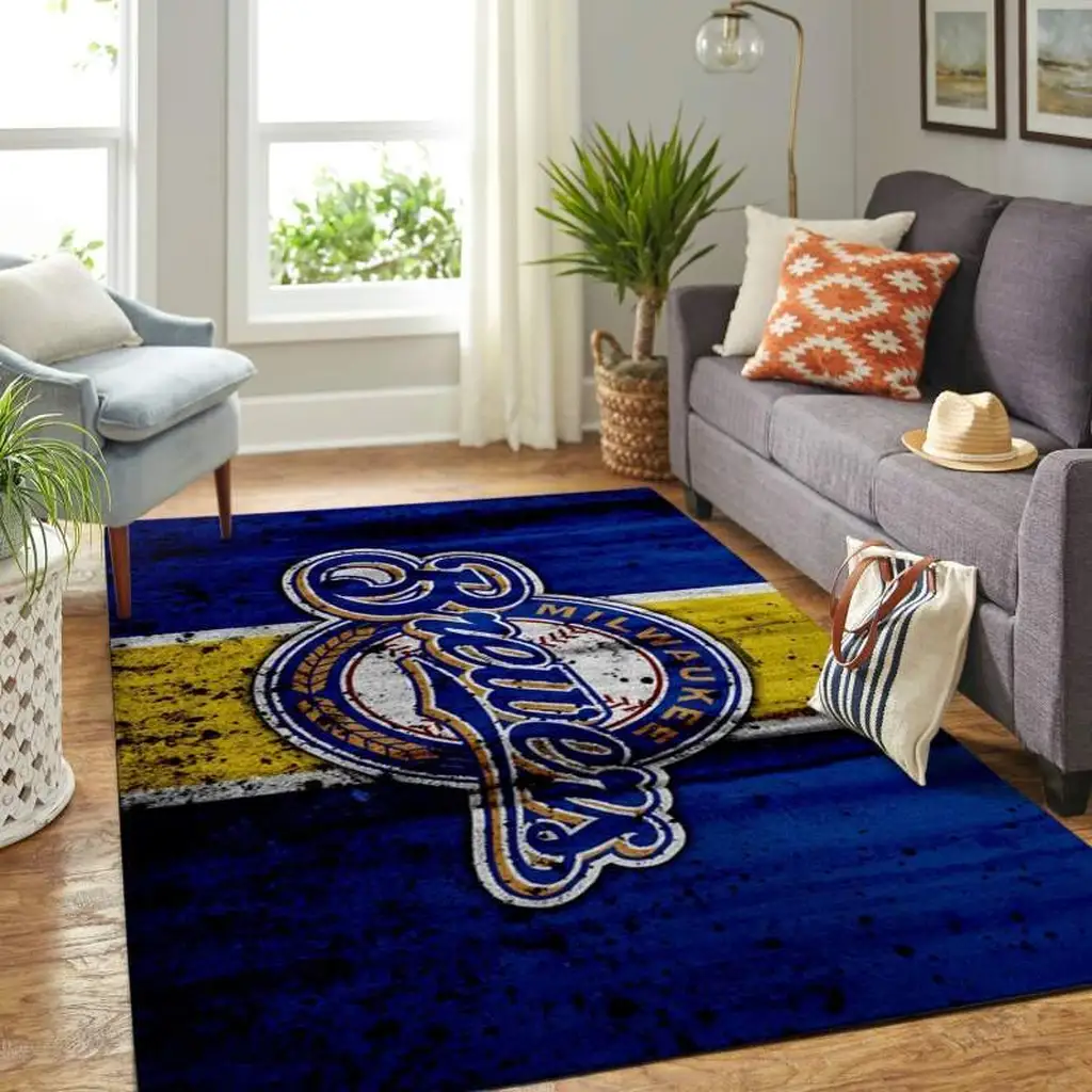 Milwaukee Brewers Rug - Baseball Area Floor Mat Blue and Yellow