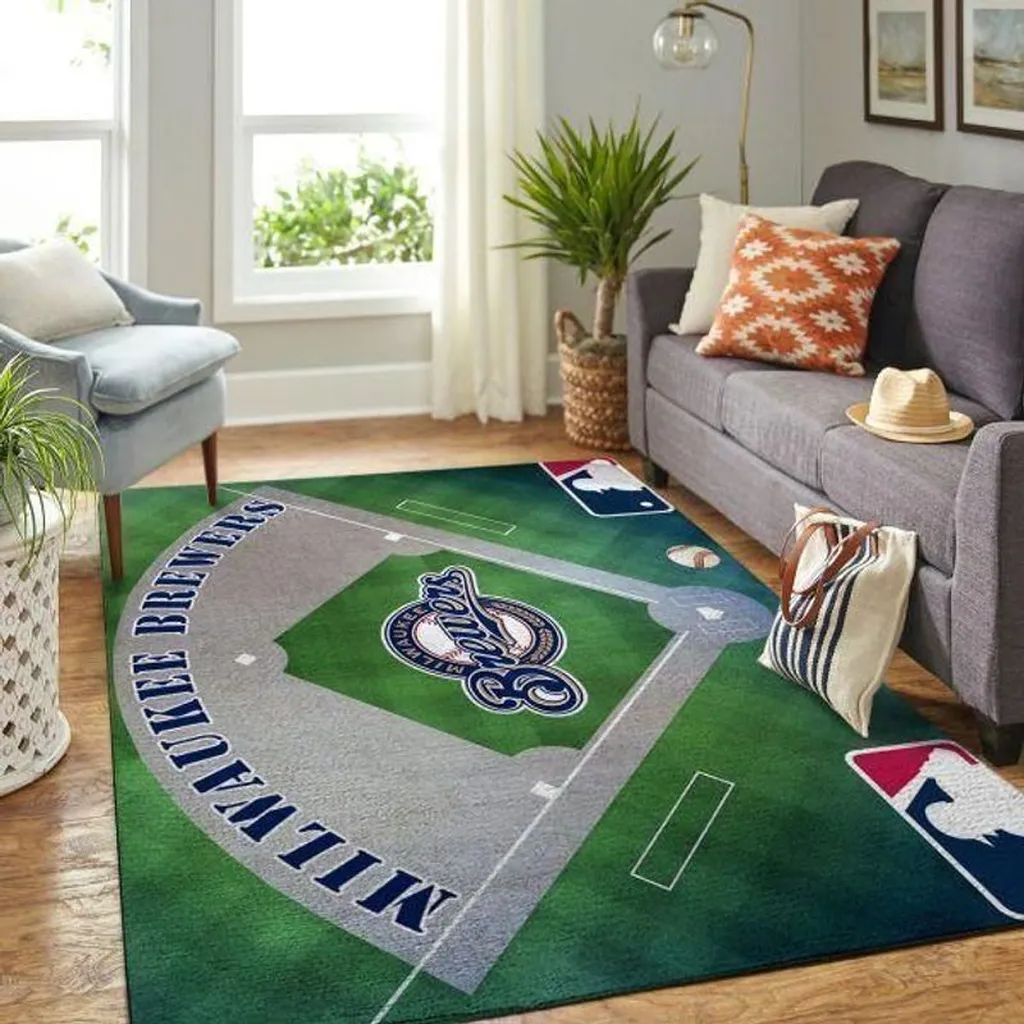 Milwaukee Brewers Rug - Baseball Field Area for Home Decor Green and Gray