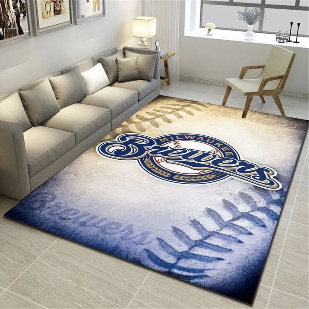 Milwaukee Brewers Rug - Baseball Logo for Living Room Beige and Blue
