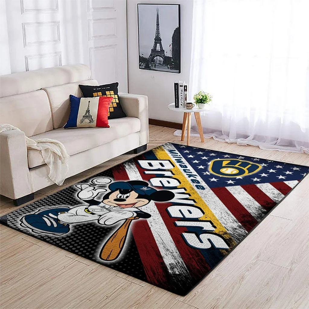 Milwaukee Brewers Rug - Baseball with Team Colors Black and Blue