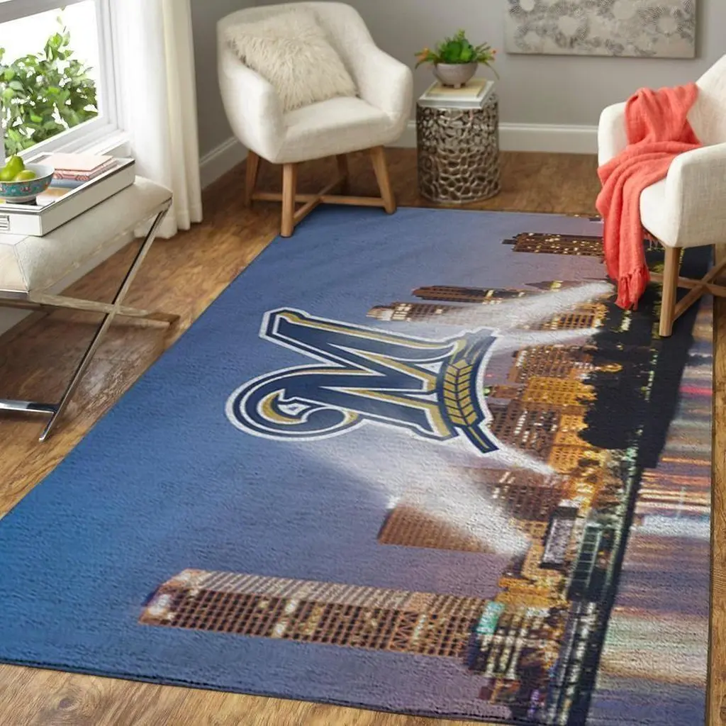 Milwaukee Brewers Rug - Cityscape Area for Home Decor Blue and Yellow