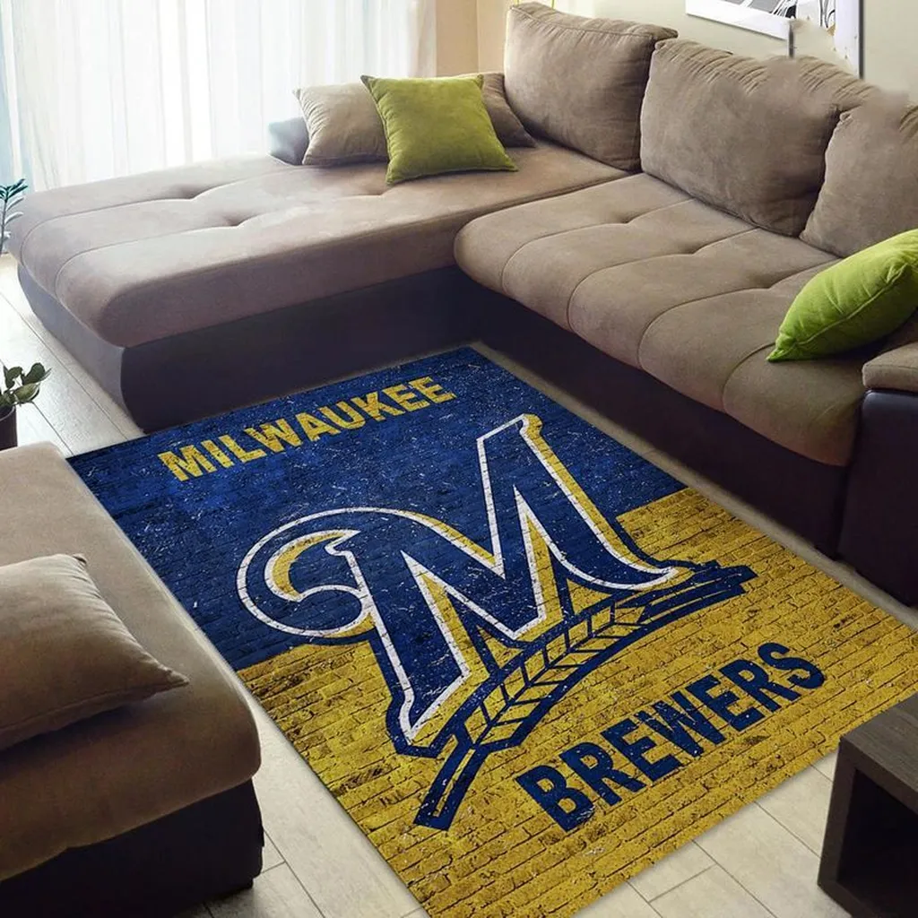 Milwaukee Brewers Rug - Perfect for Living Room Decor Blue and Yellow