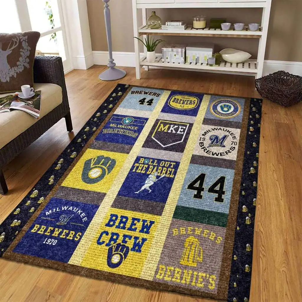 Milwaukee Brewers Rug - Vintage Area for Fans Blue and Yellow