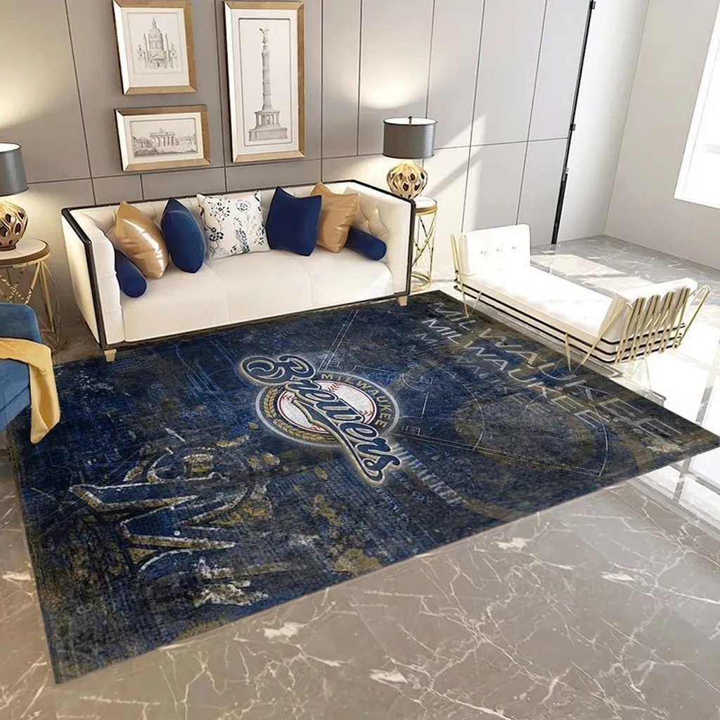 Milwaukee Brewers Rug - Vintage Style Area for Home Blue and White