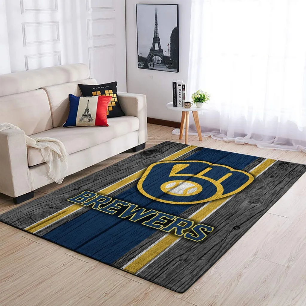 Milwaukee Brewers Rug - Vintage Wood Area for Home Blue and Yellow