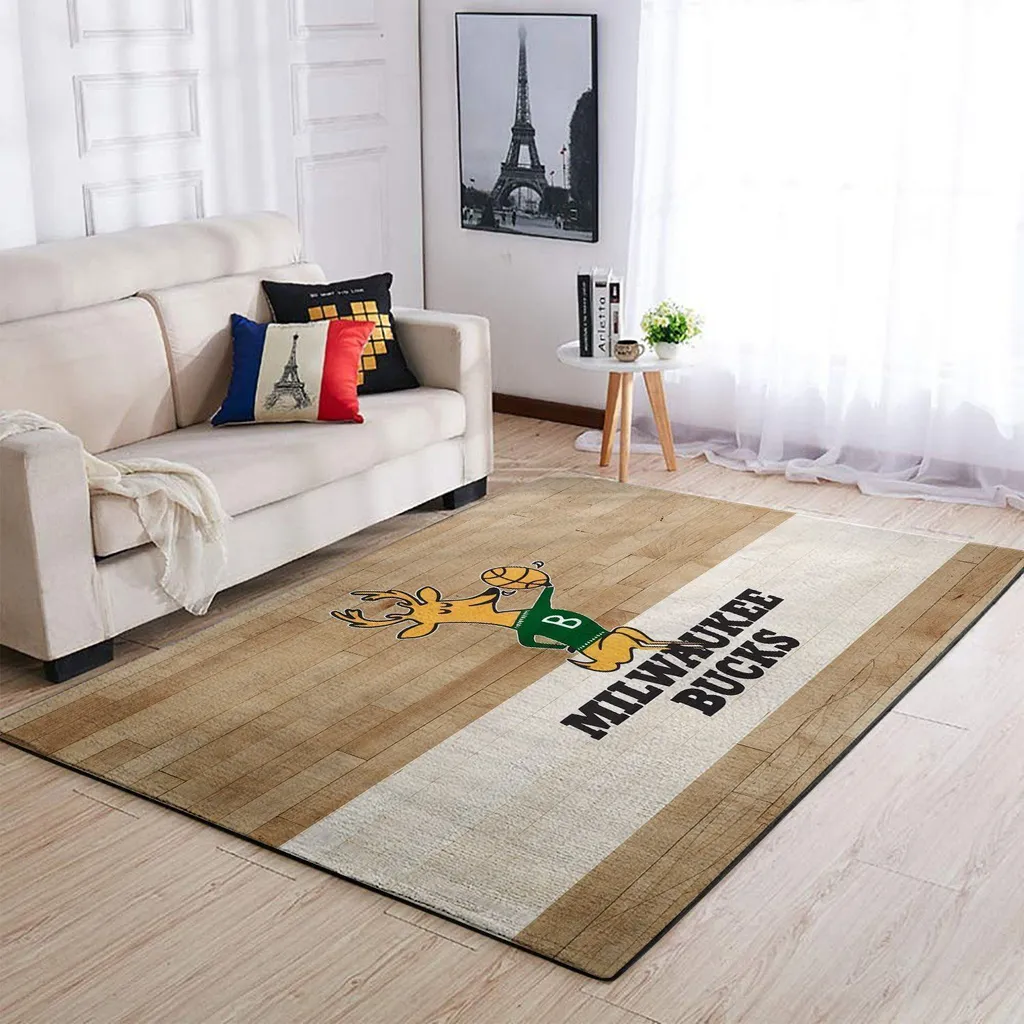 Milwaukee Bucks Rug - Area for Living Room Decor Beige and Green