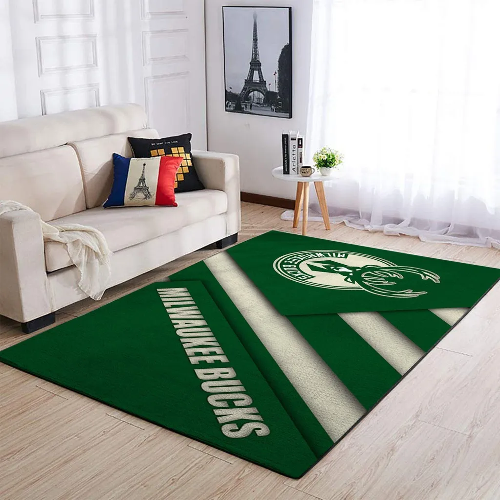 Milwaukee Bucks Rug - Area for Living Room Decor Green and White