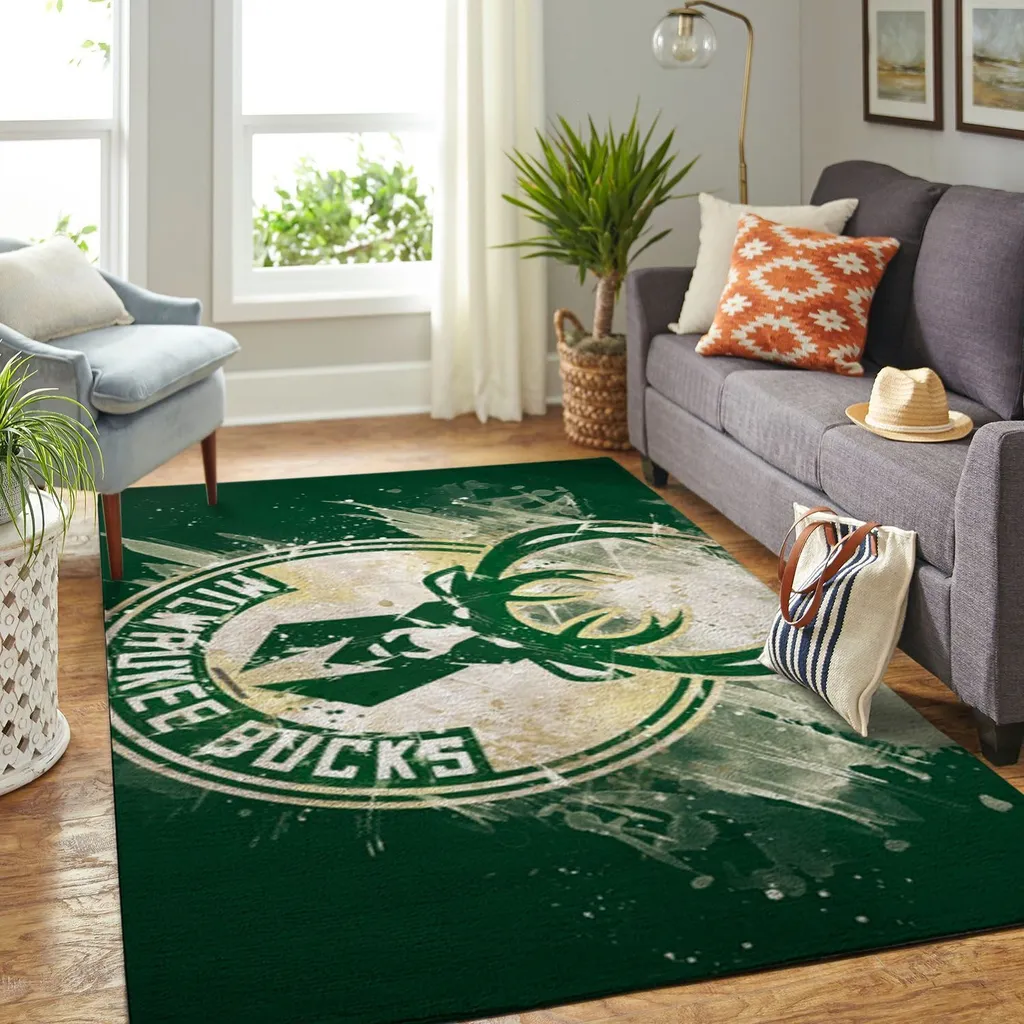 Milwaukee Bucks Rug - Area for Living Room Floor Decor Green and White