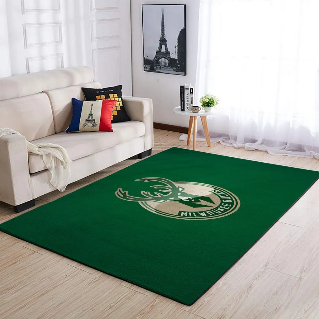 Milwaukee Bucks Rug - Area Perfect for Living Room Decor Beige and Green