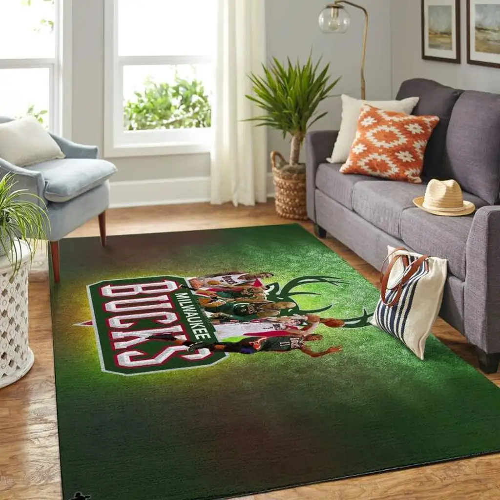 Milwaukee Bucks Rug - Basketball Area Fan Room Decor Green and Red