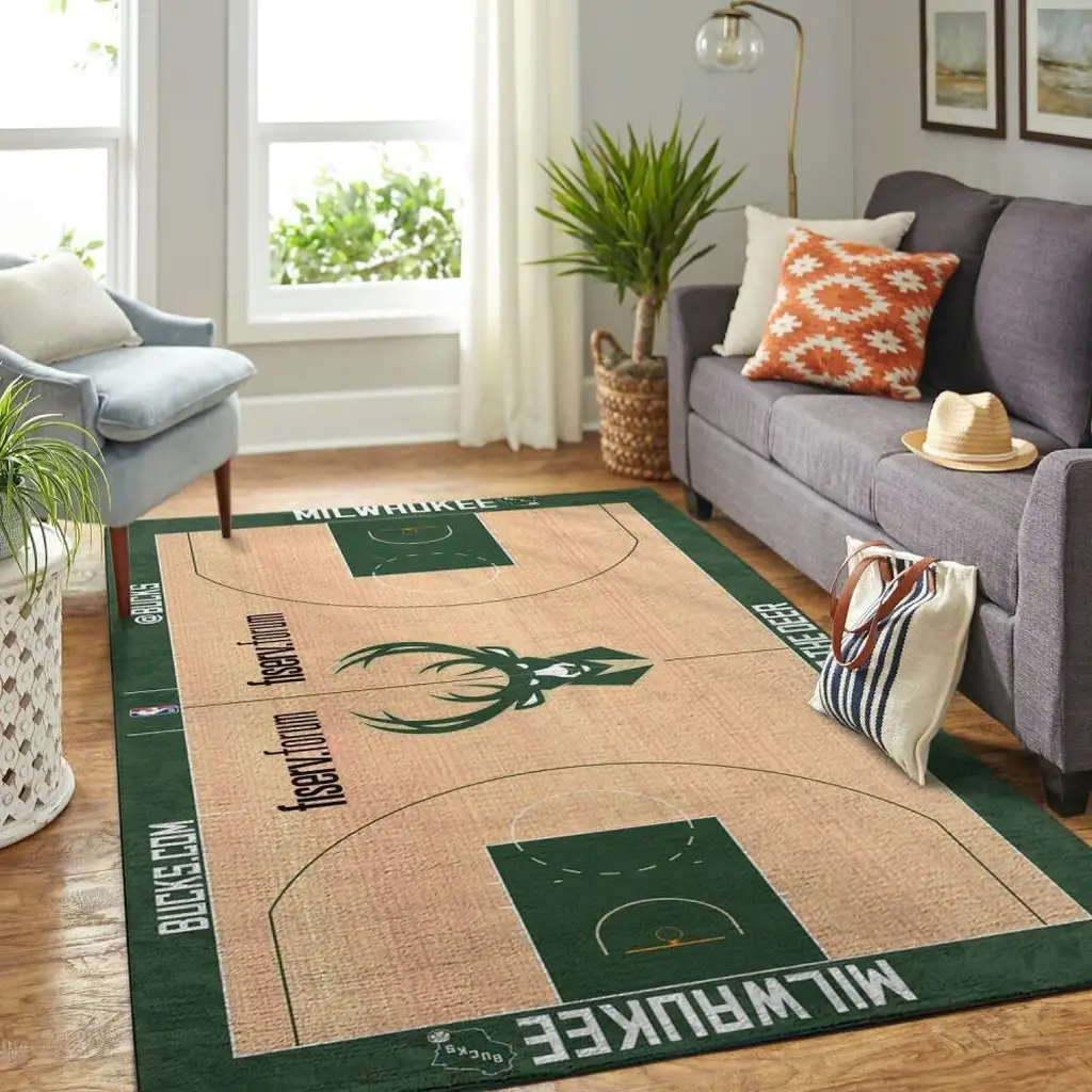 Milwaukee Bucks Rug - Basketball Area for Home Decor Beige and Green