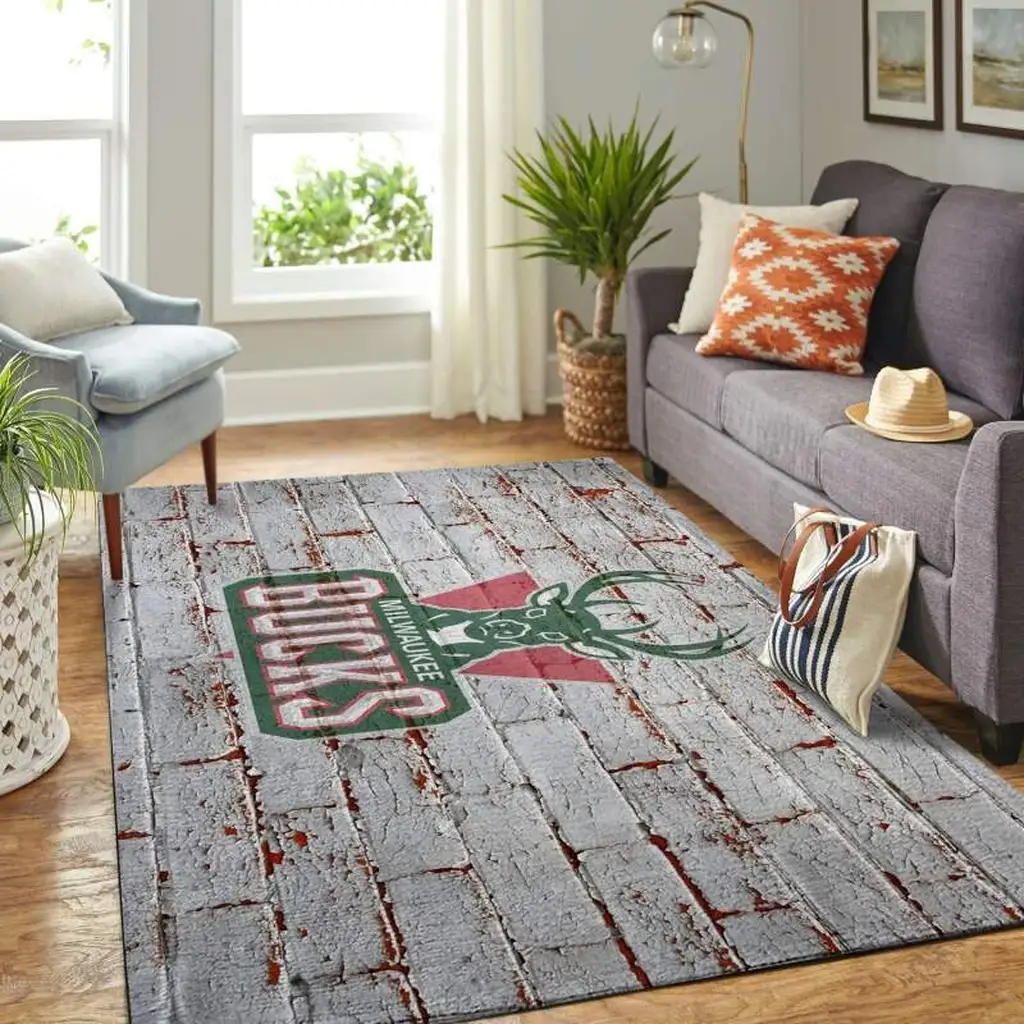 Milwaukee Bucks Rug - Brick Pattern Area for Living Room Green and Gray