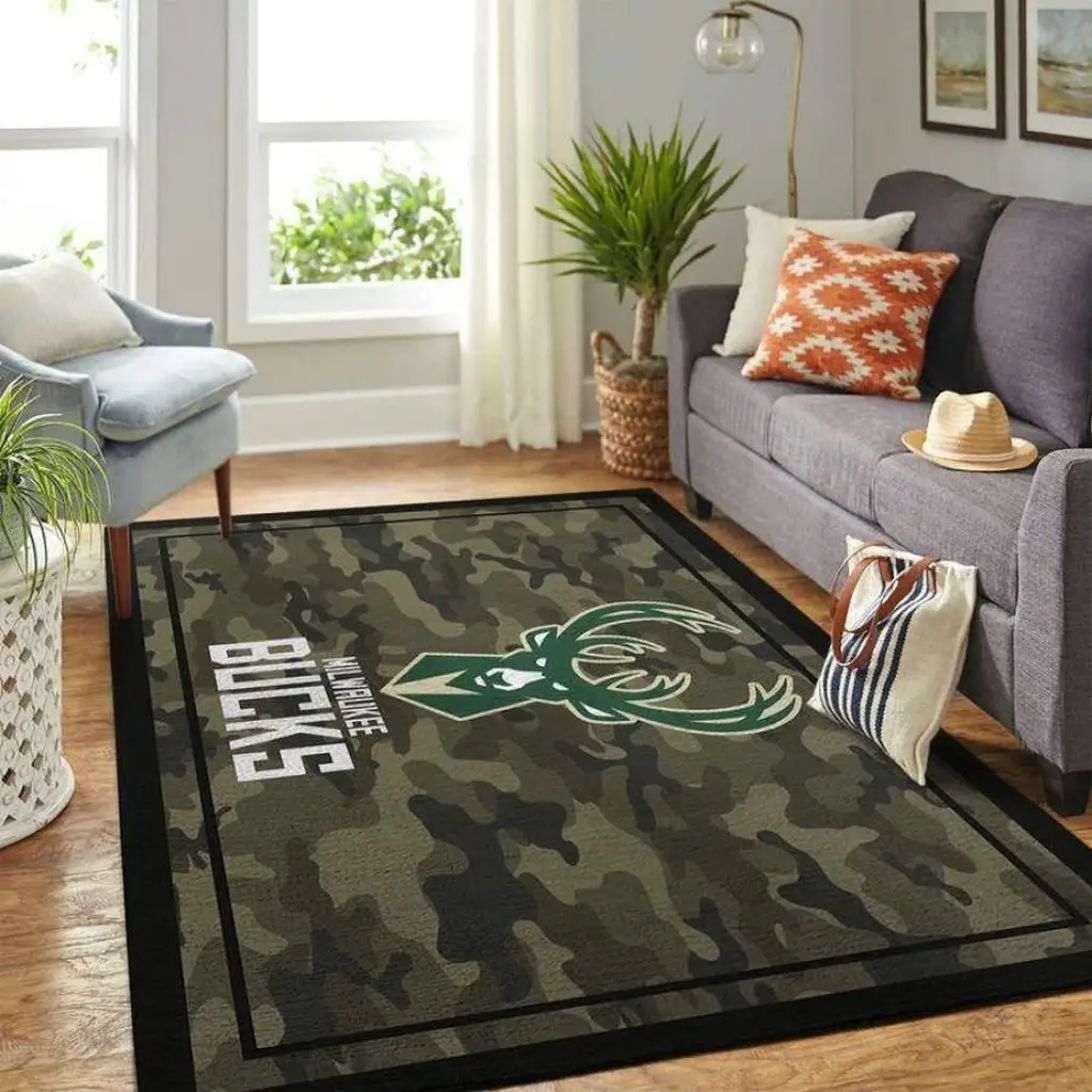Milwaukee Bucks Rug - Camouflage Area for Living Room Black and Green