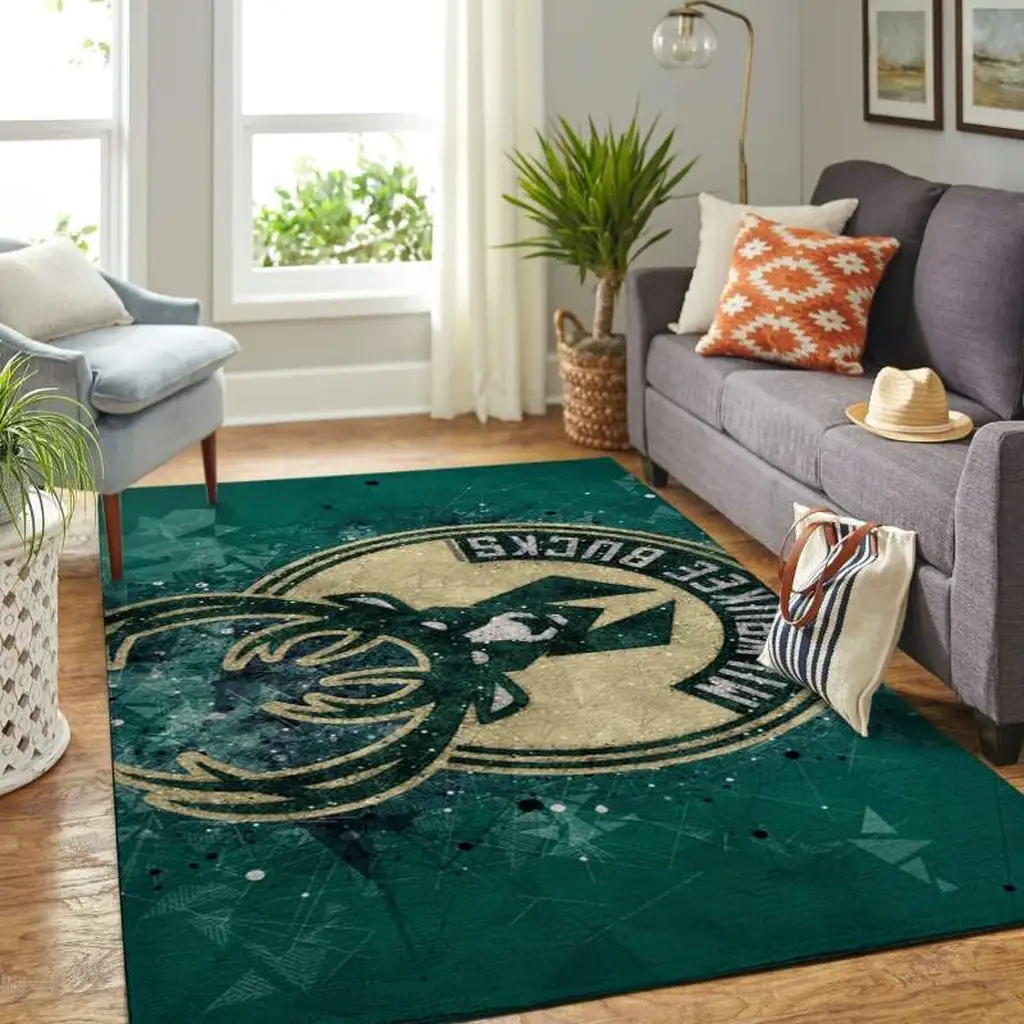 Milwaukee Bucks Rug - for Living Room Home Decor Beige and Green