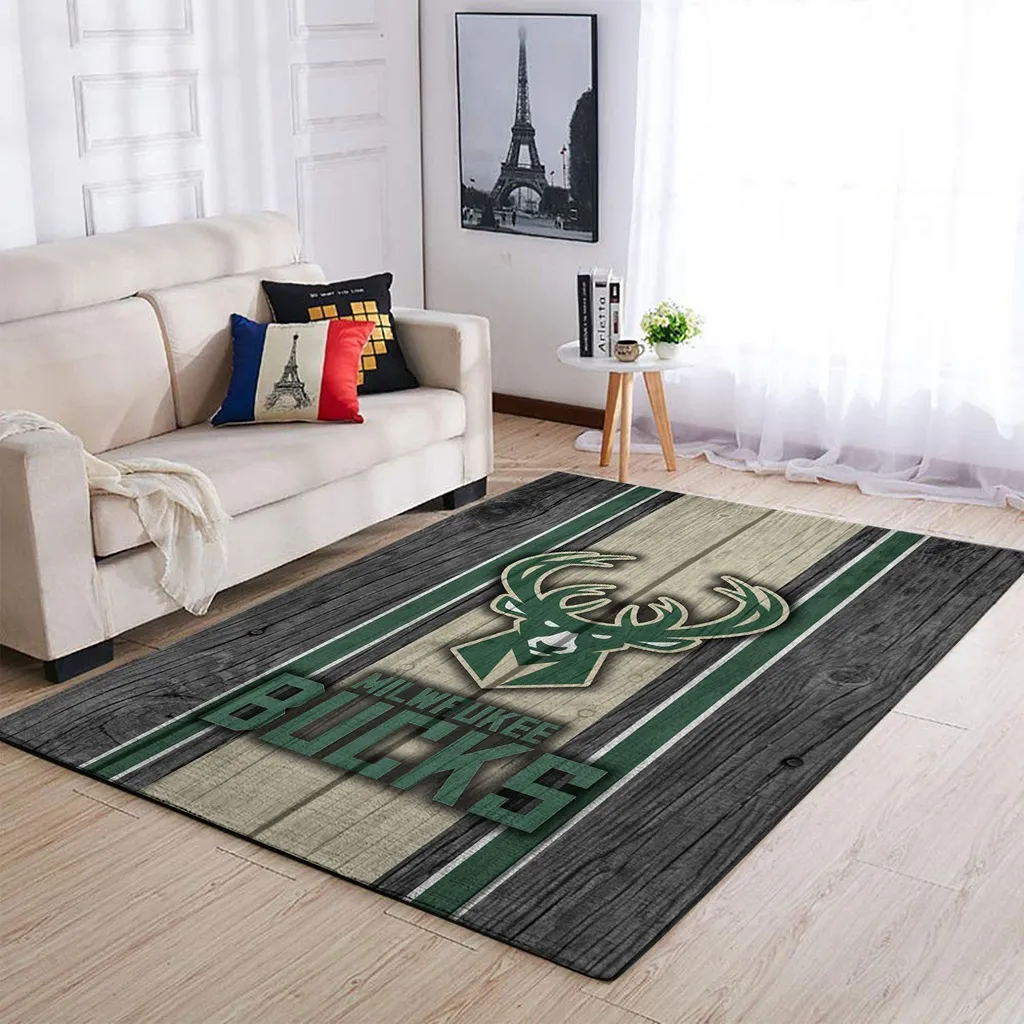 Milwaukee Bucks Rug - Vintage Style Wood Floor Area Green and Gray