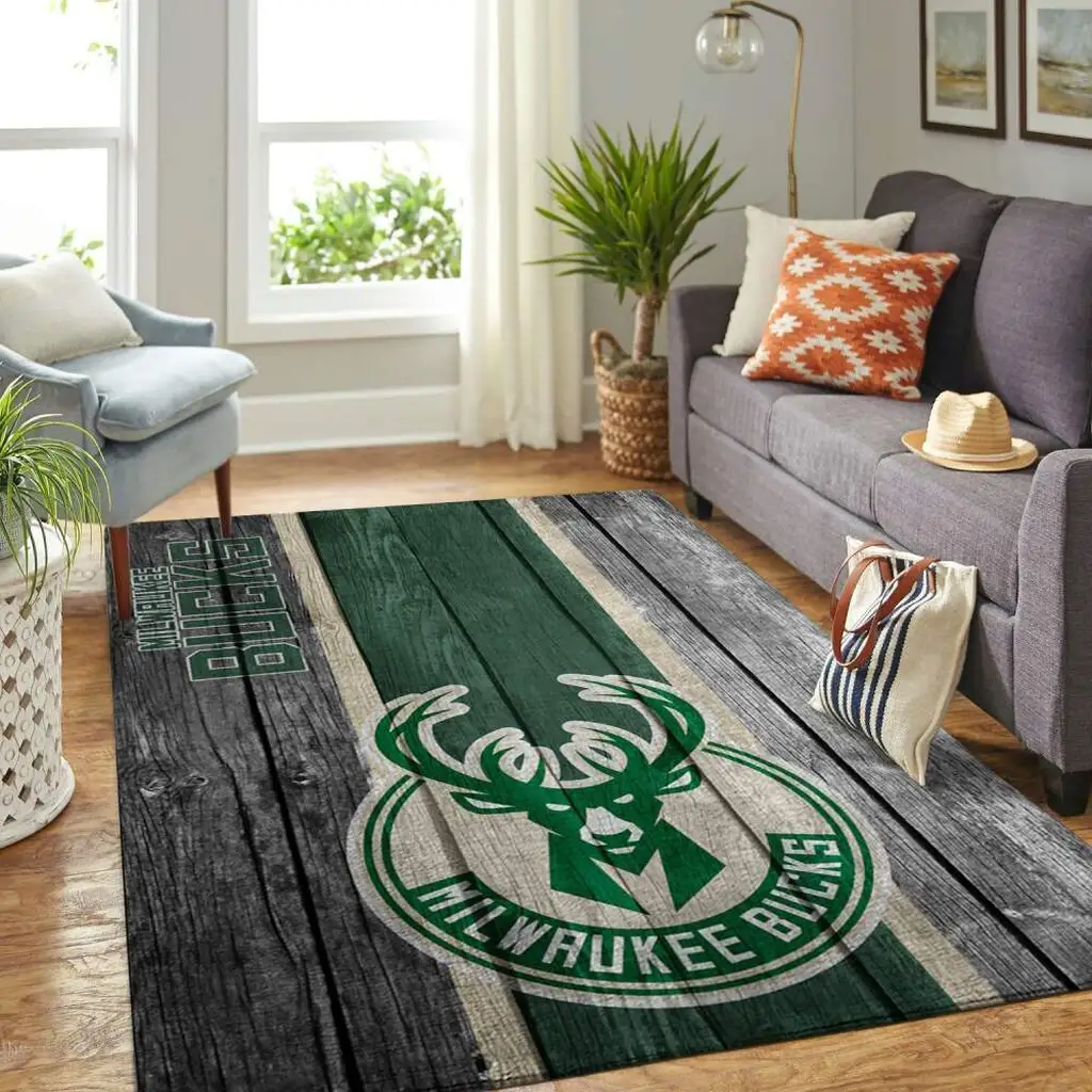 Milwaukee Bucks Rug - Wooden Floor Area Inspired Design Green and Gray