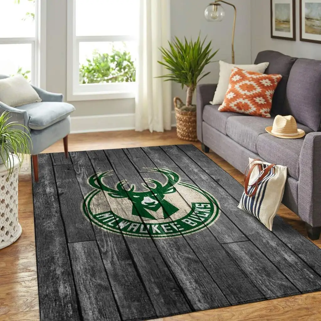 Milwaukee Bucks Rug - Wooden Floor Style Area for Fans Black and Green