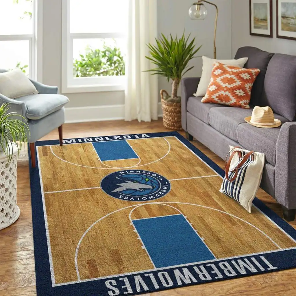 Minnesota Timberwolves Rug - Basketball Court Design Blue and Brown