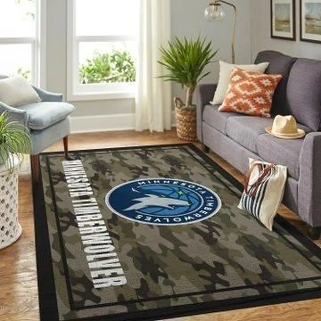Minnesota Timberwolves Rug - Camo Area Floor Decor Blue and Green