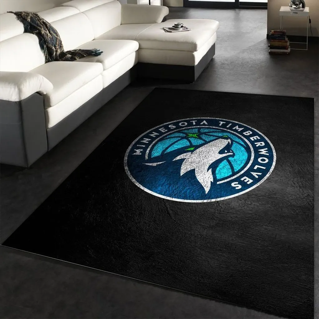 Minnesota Timberwolves Rug - for Living Room Decor Black and White