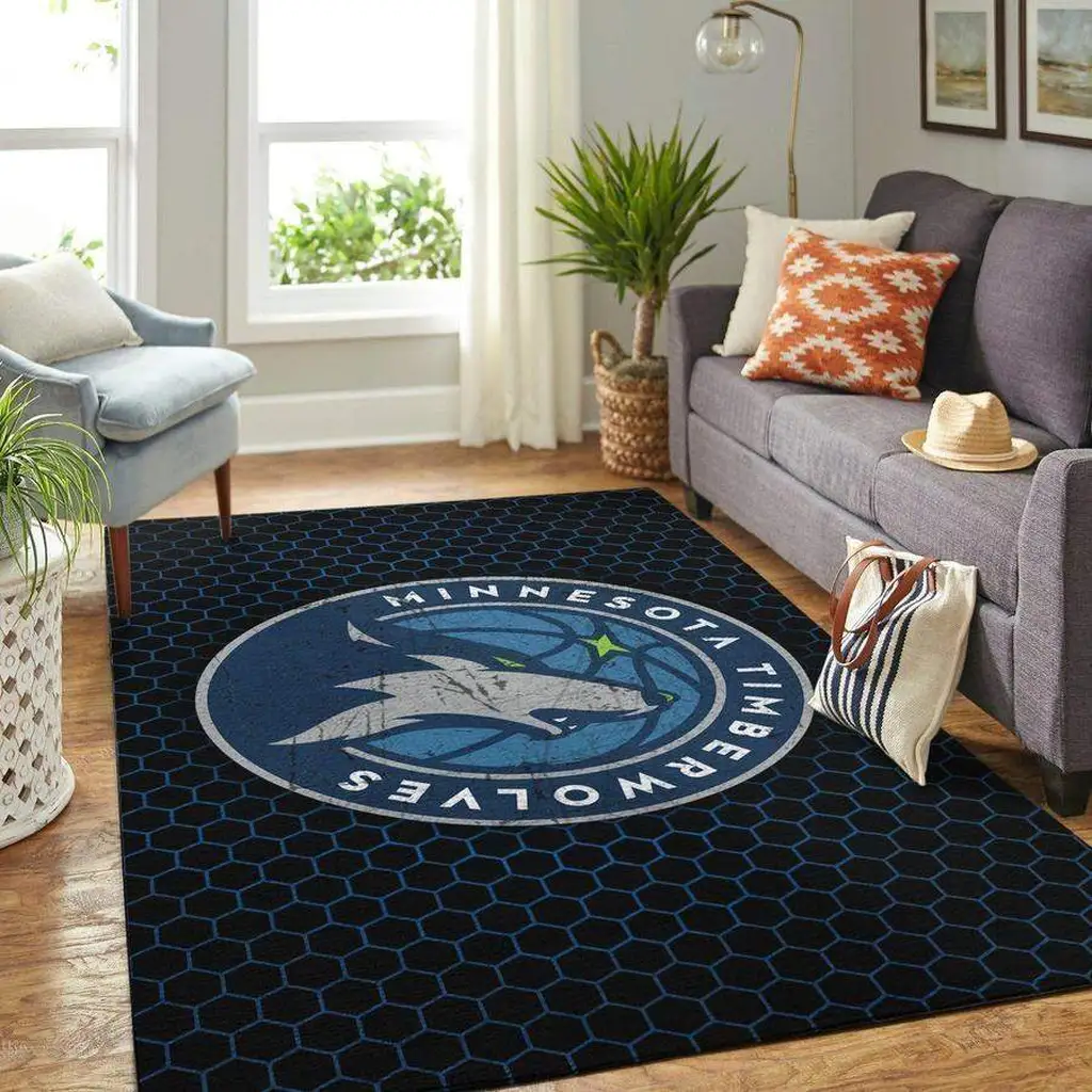 Minnesota Timberwolves Rug - Hexagon Pattern Area 60x65 Black and Blue