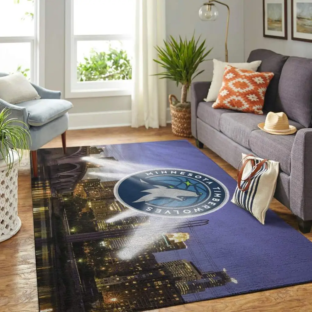 Minnesota Timberwolves Rug - Modern Area for Home Decor Black and Red